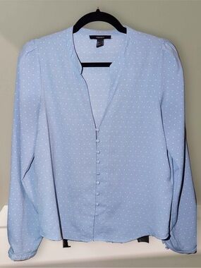 Forever 21 Pale Blue Dot-Print Button-Up Shirt